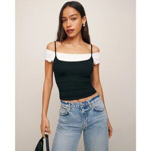 Reformation Poppie Knit Top White Black Size XL